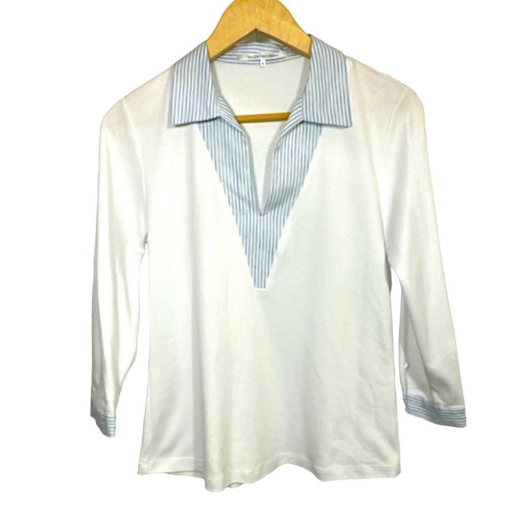 VALENTINA KOVA Women’s Quiet Luxury Pima Cotton Popover Top White Size Medium